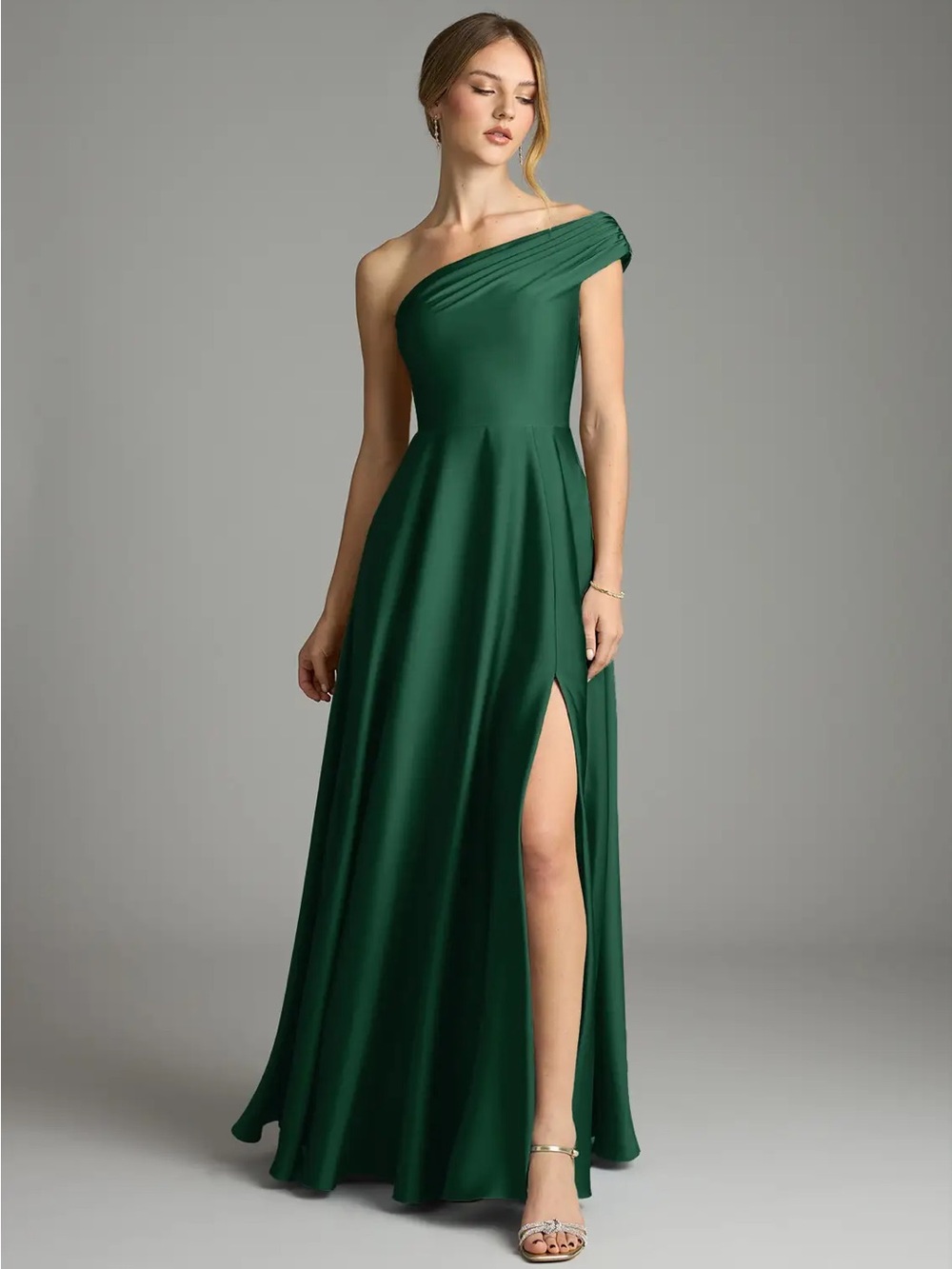 Elegant One-Shoulder Emerald Green Evening Dress